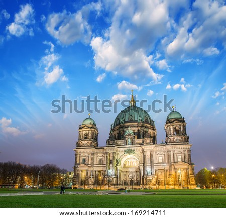 Magnificent architecture of Berlin Cathedral at sunset. Berliner Dom, Germany.