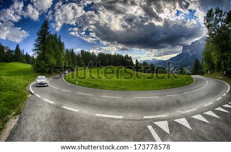 Mountain road with hairpin bend.