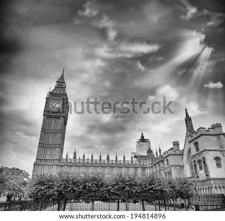 Westminster Palace. Houses of Parliament and Big Ben Tower in London.