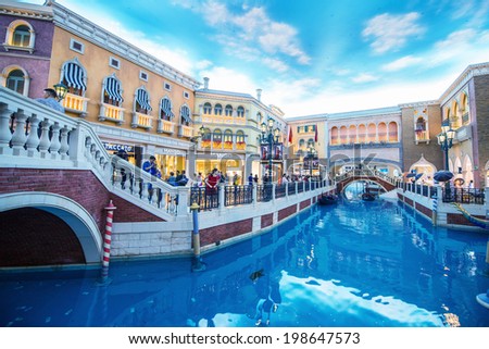 COTAI STRIP, MACAU, CHINA - MAY 9, 2014 : The Venetian Hotel, Macao - The famous shopping mall, luxury hotel and the largest casino in the world.