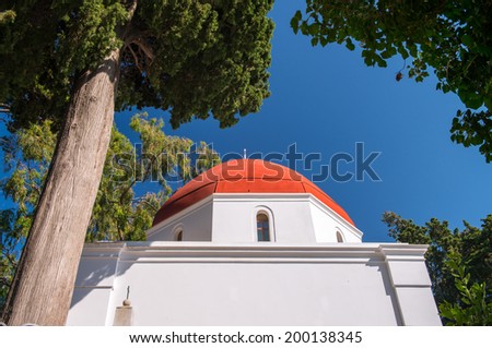 Old islamic church building with mosque and minaret tower in Kos island in Greece.