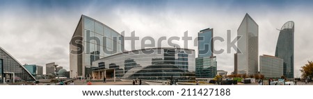PARIS - JULY 22, 2014: Panoramic view of La Defense district. La Defense is primarily a business district, and hosts only a population of 25,000 permanent residents.