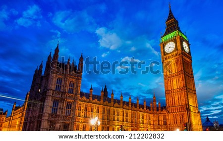 Lights of Big Ben Tower in London - UK