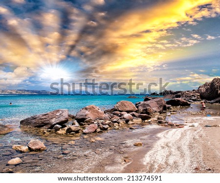 Beautiful seascape with rocks and crystal clear waters.