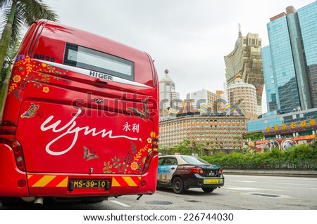 MACAU, CHINA - MAY 10: Buses of Macao Wynn hotel on May 10, 2014. Buses take tourists from casino to city center