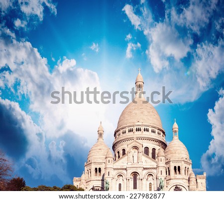 Paris. Sacred Heart Cathedral with beautiful sky colors.