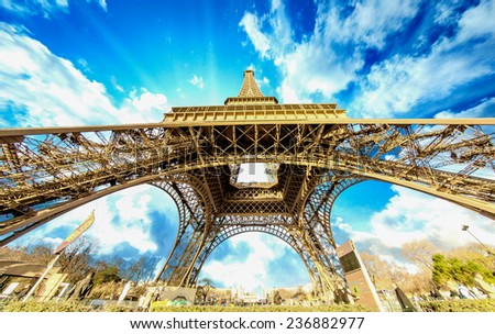Eiffel Tower glory on a cold and sunny Winter day in Paris France Eiffel Tower glory on a cold and sunny Winter day in Paris France