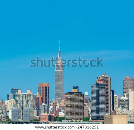 Midtown Manhattan skyline, New York City top view in summer season.
