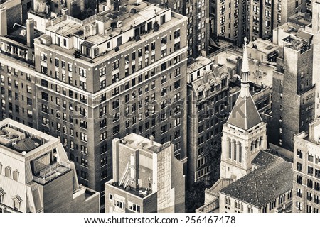 New York, Midtown Manhattan aerial view of old city buildings.