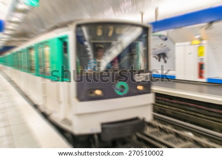 Blurred moving picture of metro train in Paris.