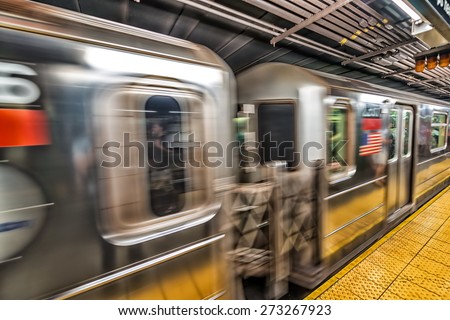 New York subway. Fast moving train.