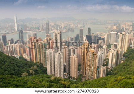 Hong Kong skyline as seen from Victoria Park Hill.