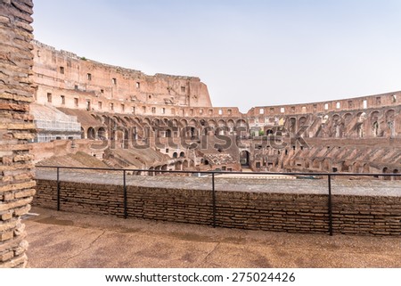ROME - JUNE 14, 2014: Roman Colosseum interior. Interior gallery around the arena