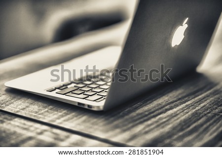 BOLOGNA, ITALY - OCTOBER 9, 2014: Shot of brand new Apple MacBook Pro with Retina Display, a third generation in MacBook series, designed and developed by Apple inc. in October 22, 2013