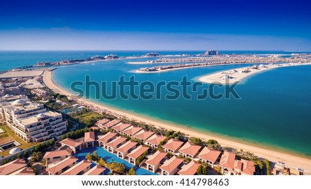 Helicopter view of Dubai Palm Island.