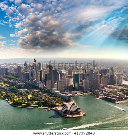 Sydney, Australia. Awesome aerial view from helicopter on a beautiful day.