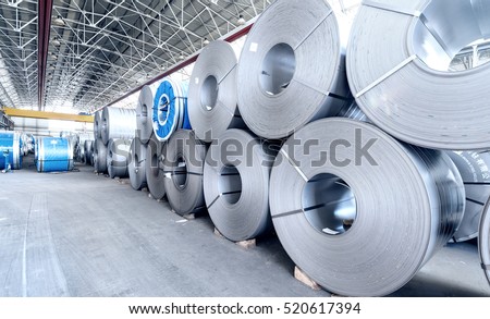 Top view of the stock rolls of sheet steel of company.