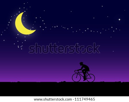 riding a bike and night sky with stars and moon