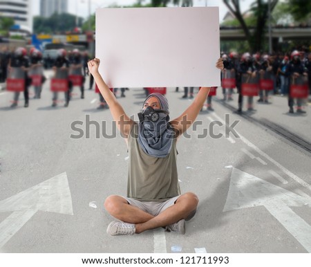man in street protest