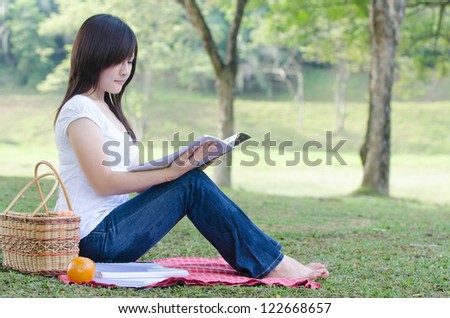 asian college student studying outdoor