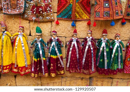 tourist souvenirs indian puppet dolls of jaisalmer,rajasthan india