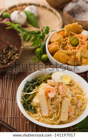 prawn noodles also known as har mee, famous food in singapore