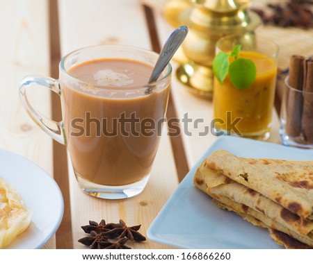roti canai and teh tarik, very famous drink and food in malaysia