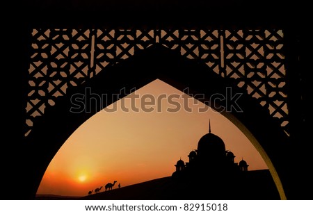 silhouette of arabic architecture on desert silhouette of arabic architecture on desert