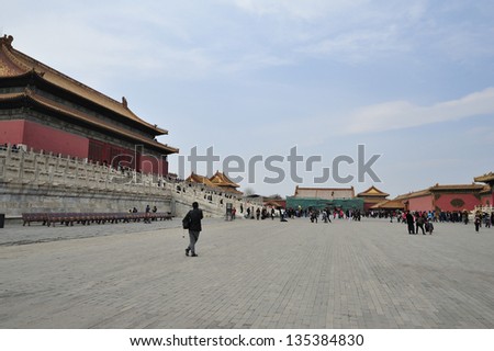 BEIJING, CHINA - APRIL 1:Tourists visit the Forbidden City, Beijing on April 1, 2013. The Forbidden City was the palace for the Chinese Emperors for almost 500 years.