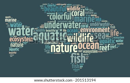 Words illustration of the aquatic life over isolated background
