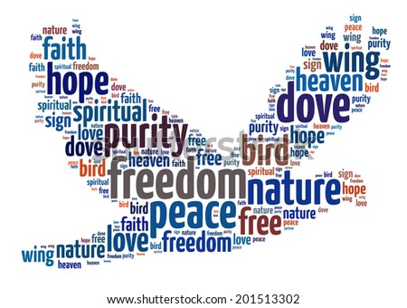 Words illustration of the concept of freedom in forms of bird over white background