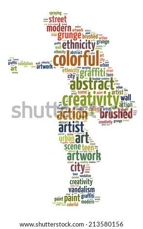 Words illustration of a graffiti painter over white background