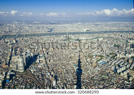 The view of Tokyo city from the top level of Tokyo Sky Tree, which is the tallest tower in the world.