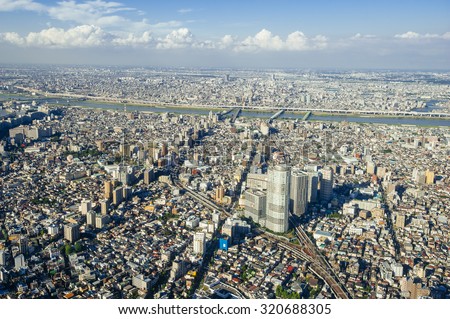 The view of Tokyo city from the top level of Tokyo Sky Tree, which is the tallest tower in the world.