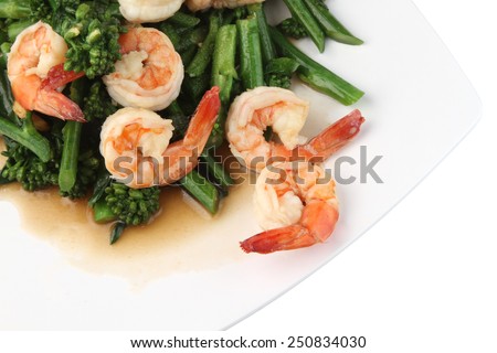 Thai tradition food, fried young Chinese Kale With Prawn.