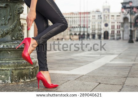Female Legs Black Leggings Red High Heels Shoes Stock Photos - Free &  Royalty-Free Stock Photos from Dreamstime
