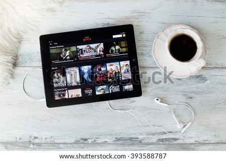 RIGA, LATVIA - FEBRUARY 17, 2016: Netflix on the App Store. Netflix is a global provider of streaming movies and TV series.