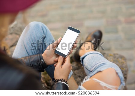 Woman using blank screen phone