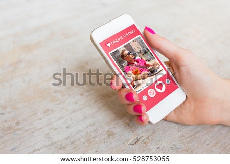 Woman using online dating app on mobile phone