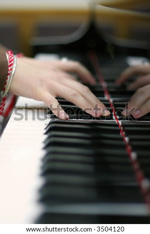 Playing piano classic music. Sound note. Shallow depth of field