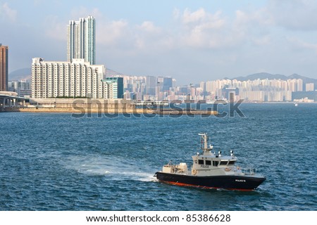 Hong Kong Marine Police Launch in Victoria Harbour of Hong Kong
