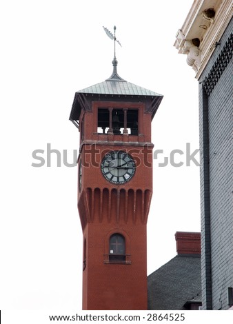 Photo of a clock tower isolated on white