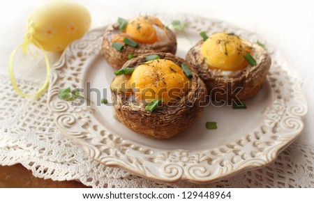 Fried mushrooms with eggs  (Easter table)