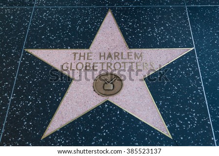 HOLLYWOOD, CALIFORNIA - February 8 2015: The Harlem Globetrotters\' Hollywood Walk of Fame star on February 8, 2015 in Hollywood, CA.