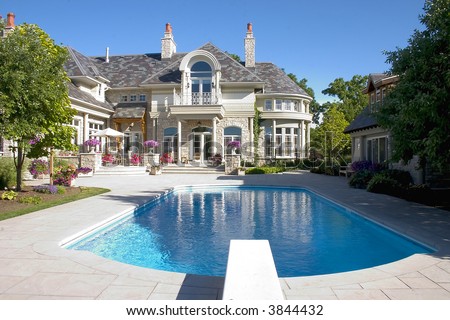 Picture Of A Luxury Home Swimming Pool And Back- Yard Stock Photo ...