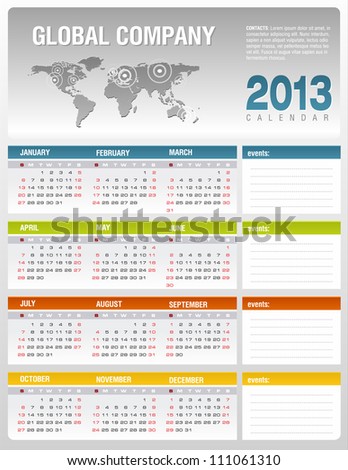 2013 Annual Calendar Template on 2013 Corporate Calendar Template  Vector   111061310   Shutterstock