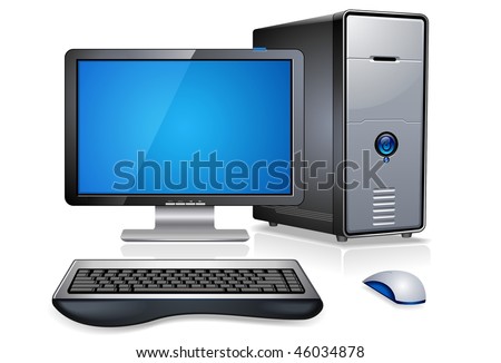 desktop computer cartoon. Realistic Desktop Computer