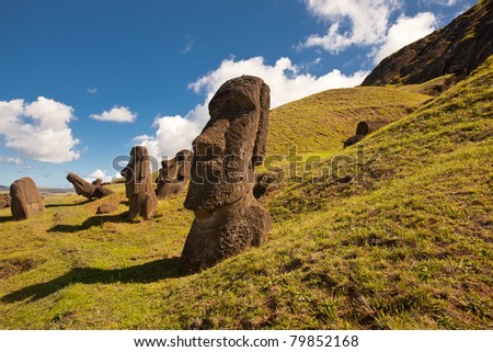 Landscape view of the Easter Island statues