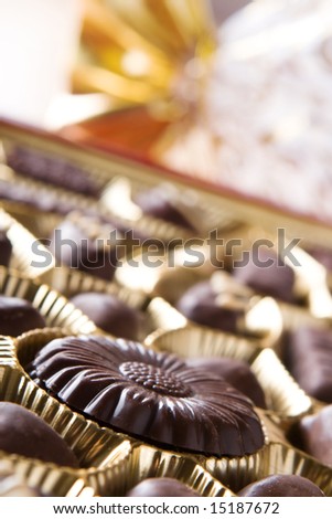 Chocolate sweets in box close up