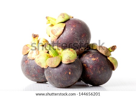 isolate mangosteen on white background, the tropical purple fruit